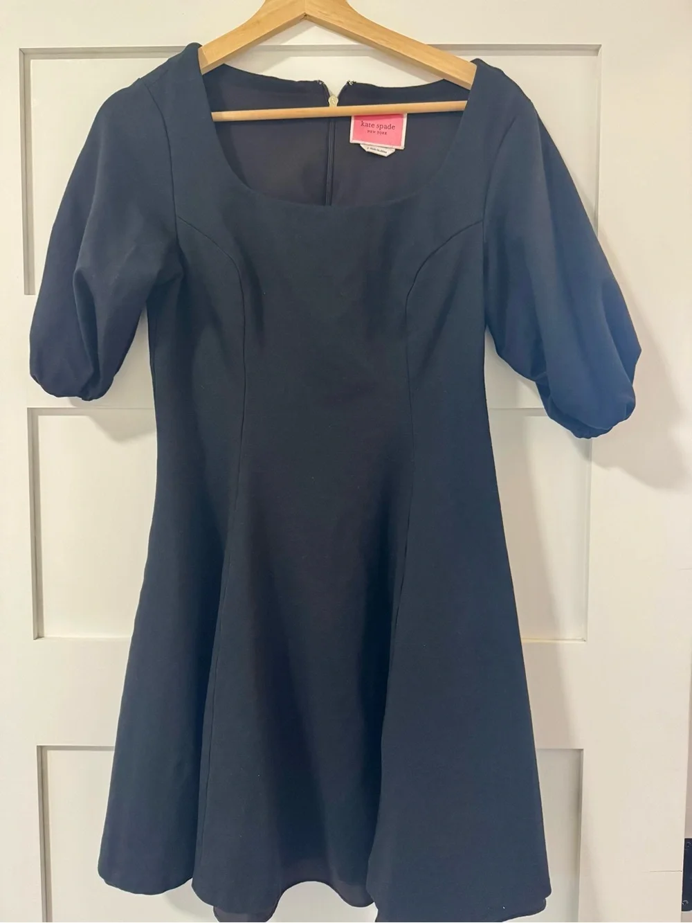 kate spade Black Puff-Sleeve Fit & Flare Midi Dress